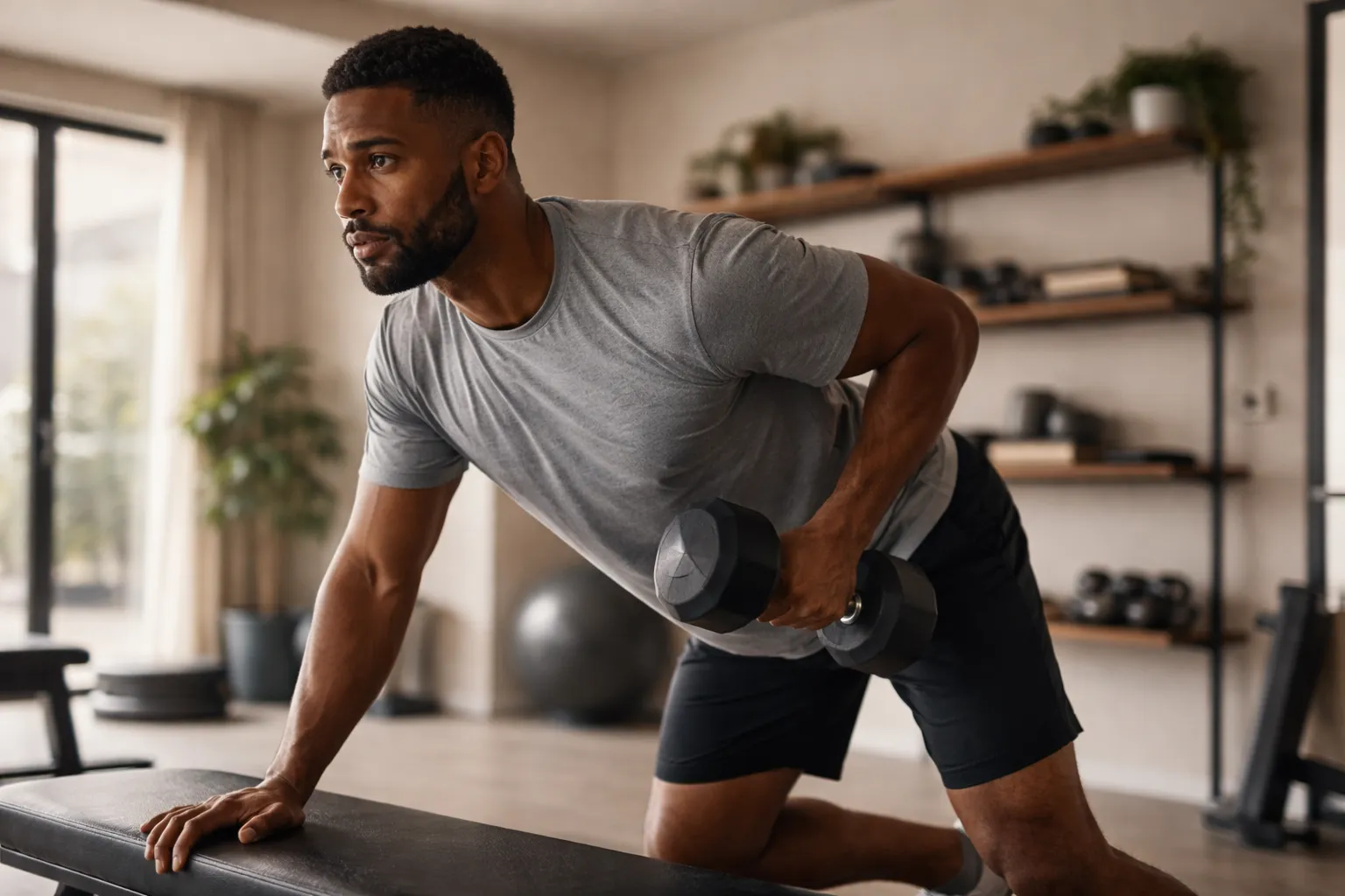 Homem adulto iniciando treino básico com foco em saúde